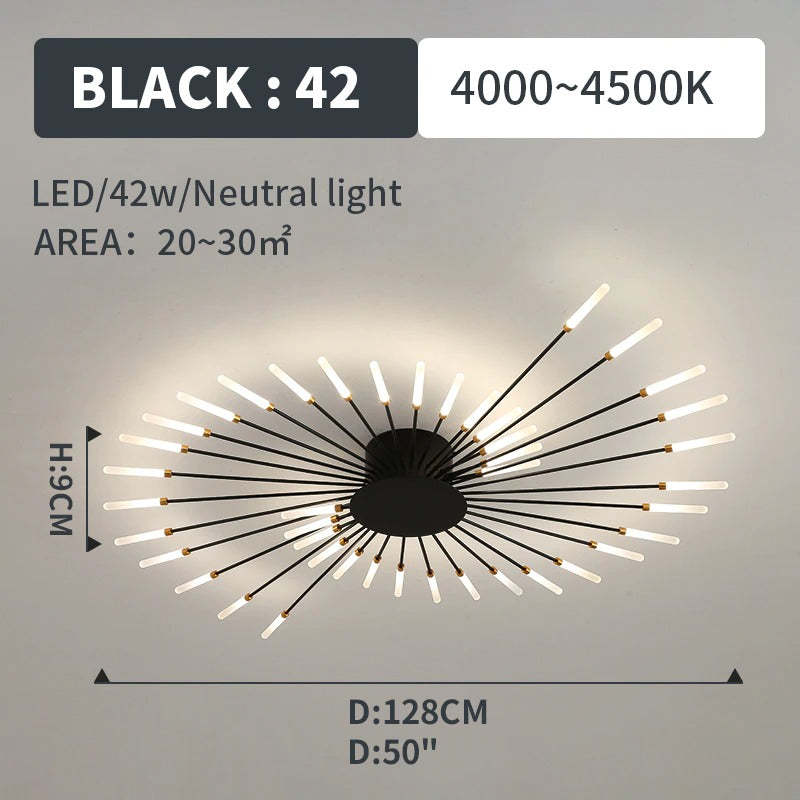 Lowry Flush-Mount Ceiling Light Fireworks, Black/Gold, Living Room
