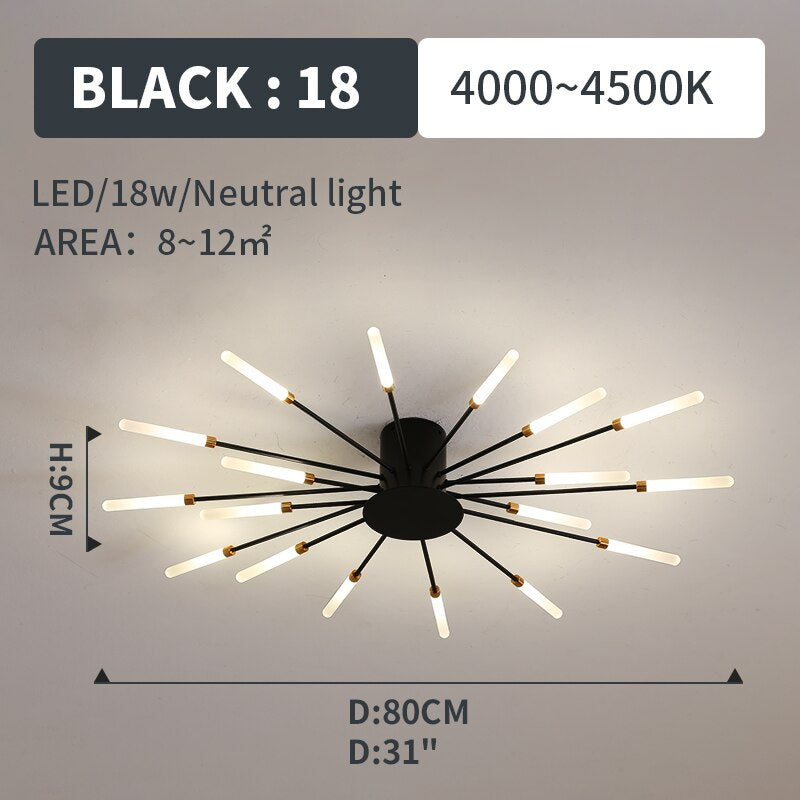 Lowry Flush-Mount Ceiling Light Fireworks, Black/Gold, Living Room