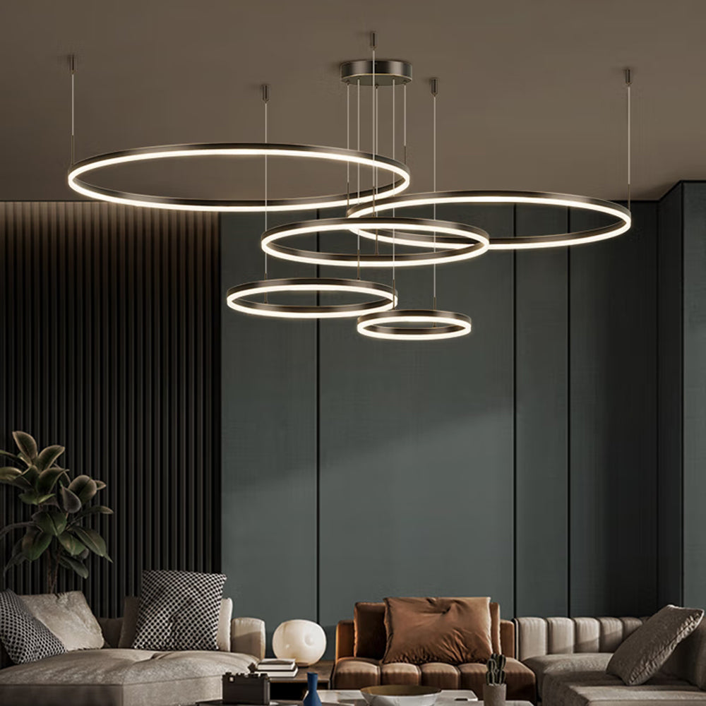 Arisha Modern Pendant Light Tir-Circle, Black/Gold/Coffee, Metal