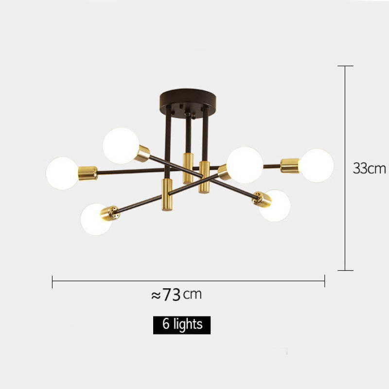 Valentina Retro Satellite Shape Metal Ceiling Light, Black/Gold, 4/6/8 Head