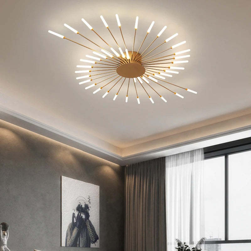 Lowry Flush-Mount Ceiling Light Fireworks, Black/Gold, Living Room