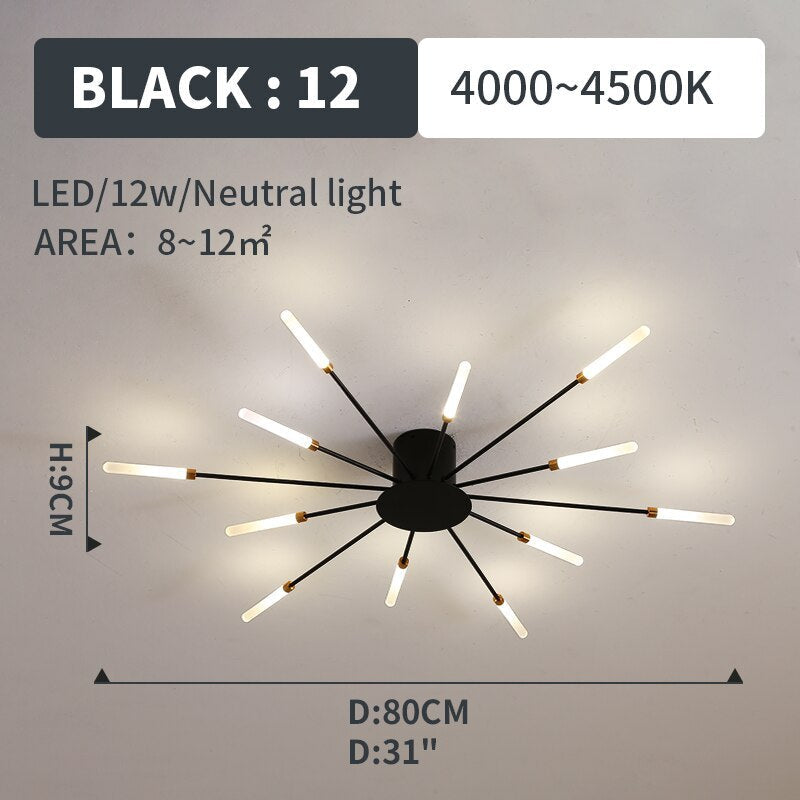 Lowry Flush-Mount Ceiling Light Fireworks, Black/Gold, Living Room