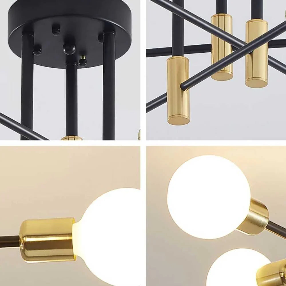 Valentina Retro Satellite Shape Metal Ceiling Light, Black/Gold, 4/6/8 Head