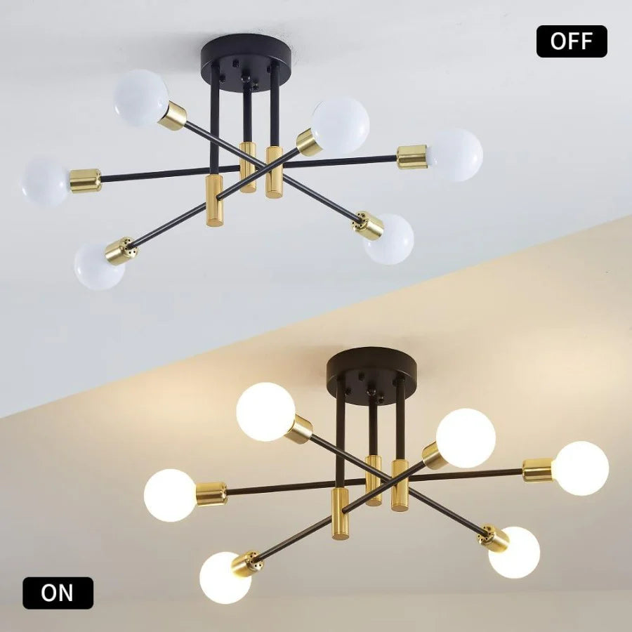 Valentina Retro Satellite Shape Metal Ceiling Light, Black/Gold, 4/6/8 Head