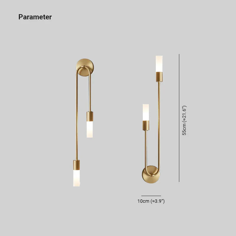 Meza Modern 2 Light Wall Sconce for Bedeside, Stick, Gold